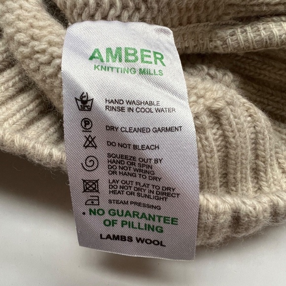Cable Knit Sweater Pullover 38 Basic Gear Beige Amber Knitting Mills Lambswool - Picture 4 of 6